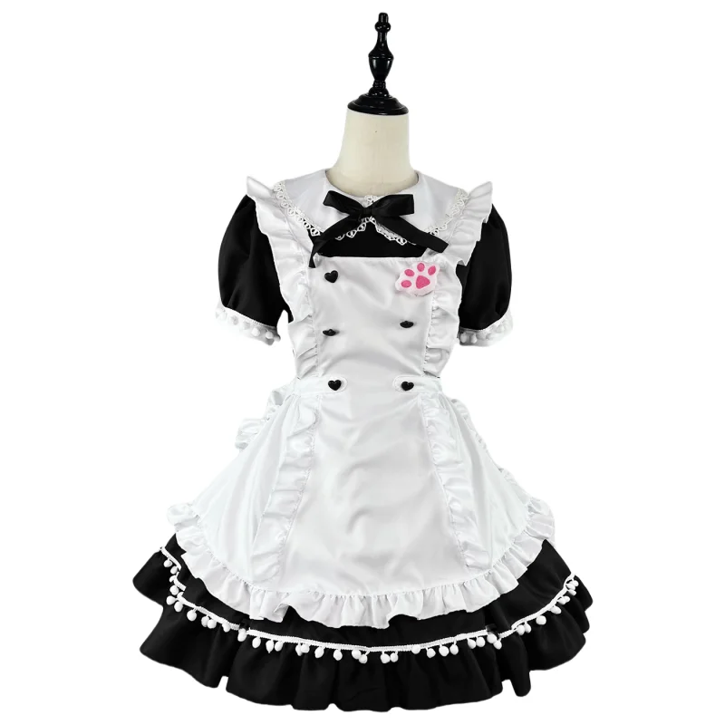

Bow Doll Collar Short Sleeve Mini Dress and Apron Suit Cafe Uniform Classic Lolita Attire Japanese Anime Maid Cosplay Clothing