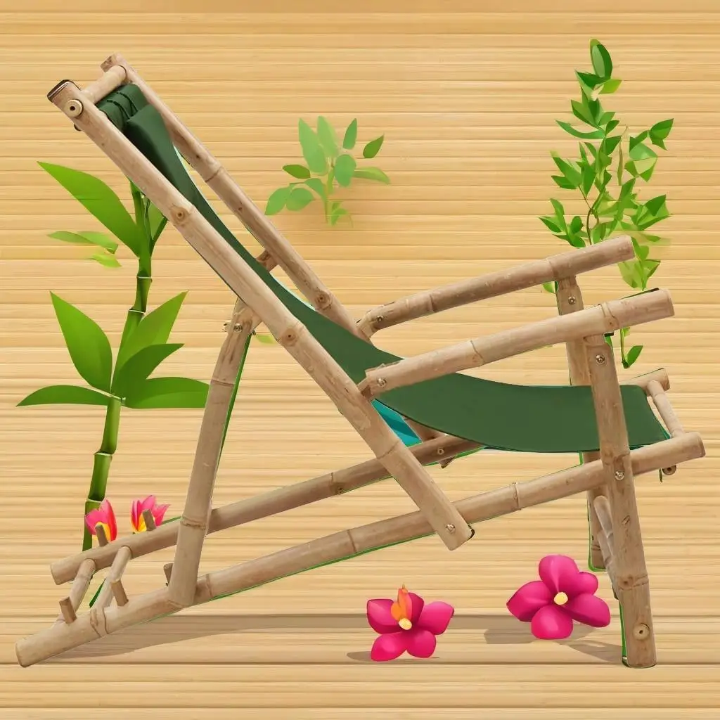 Eco-Friendly Bamboo and Canvas Green Deck Chair for Outdoor Relaxation