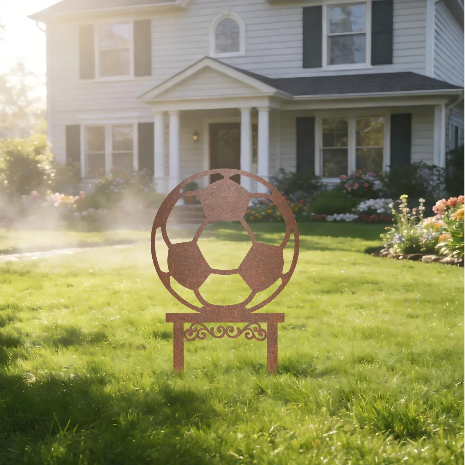 【2D Flat】Rusty Soccer Garden Stake – Vintage Ground Spike – Lawn Yard Decor – Father's Day & Birthday Gift