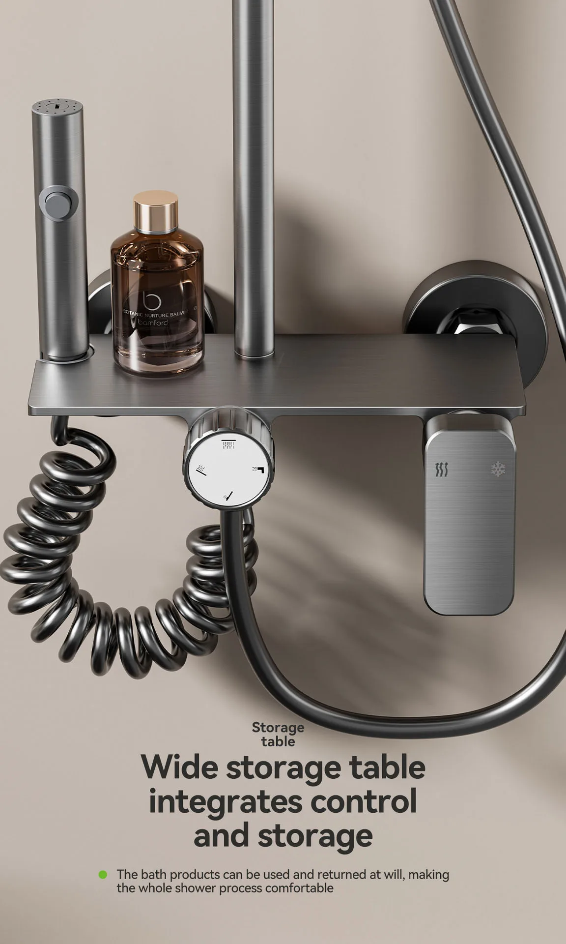 Multifunction Bathroom Shower System Set Hot and Cold Water Household Rotary Knob Pressurize Aluminum Gunmetal Gray Shower Set