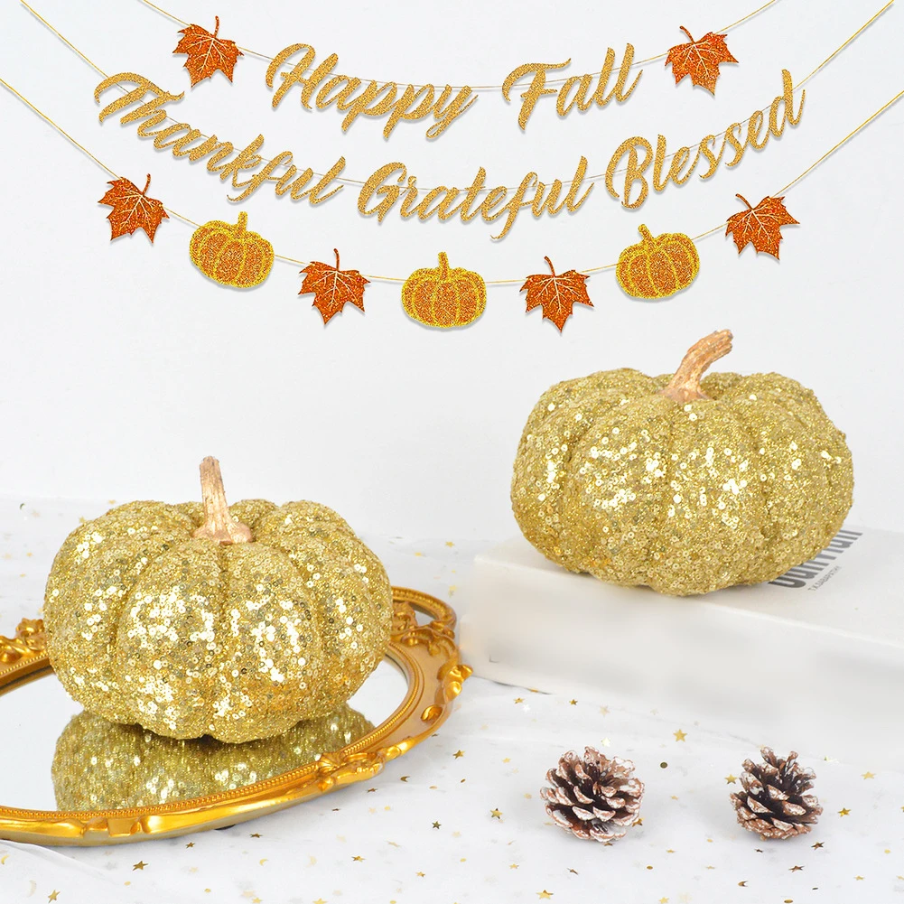 Sparkling pumpkin decoration ornament set 3 foam pumpkins 12 to 17 centimeters size for seasonal home decoration