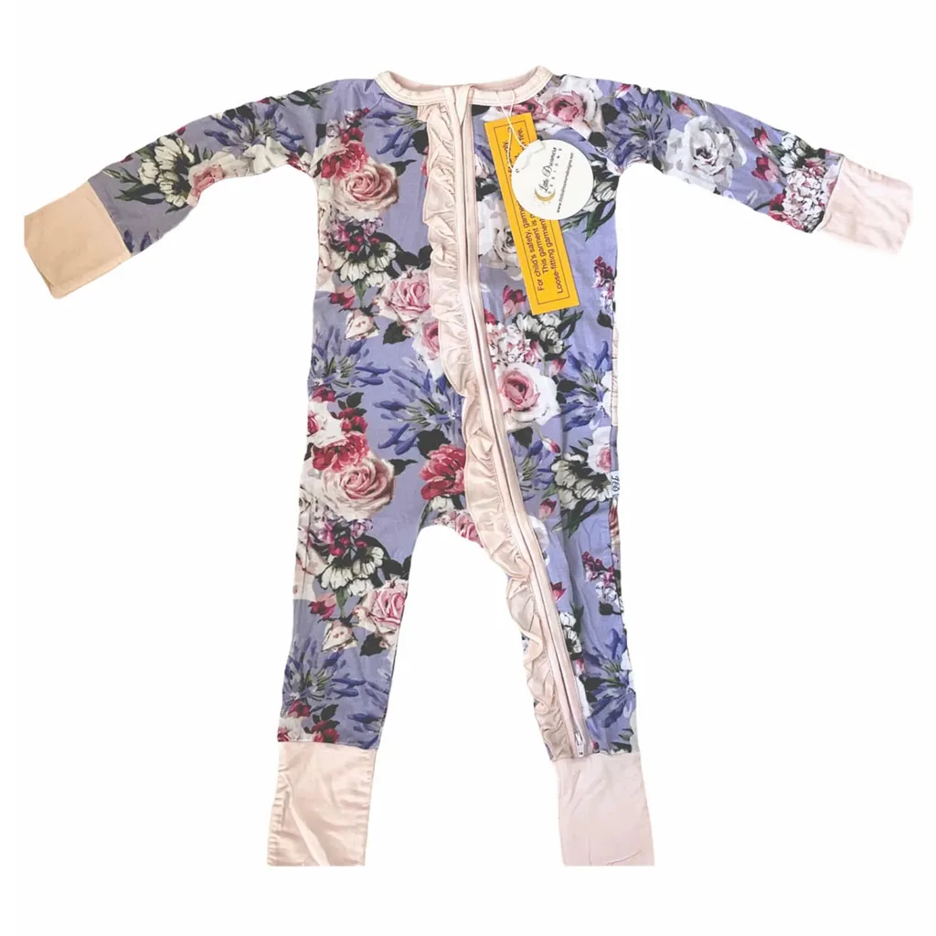 Infant Toddler Clothes Soft Bamboo Viscose Spandex Baby Zipper Convertible Foot Romper with Ruffle