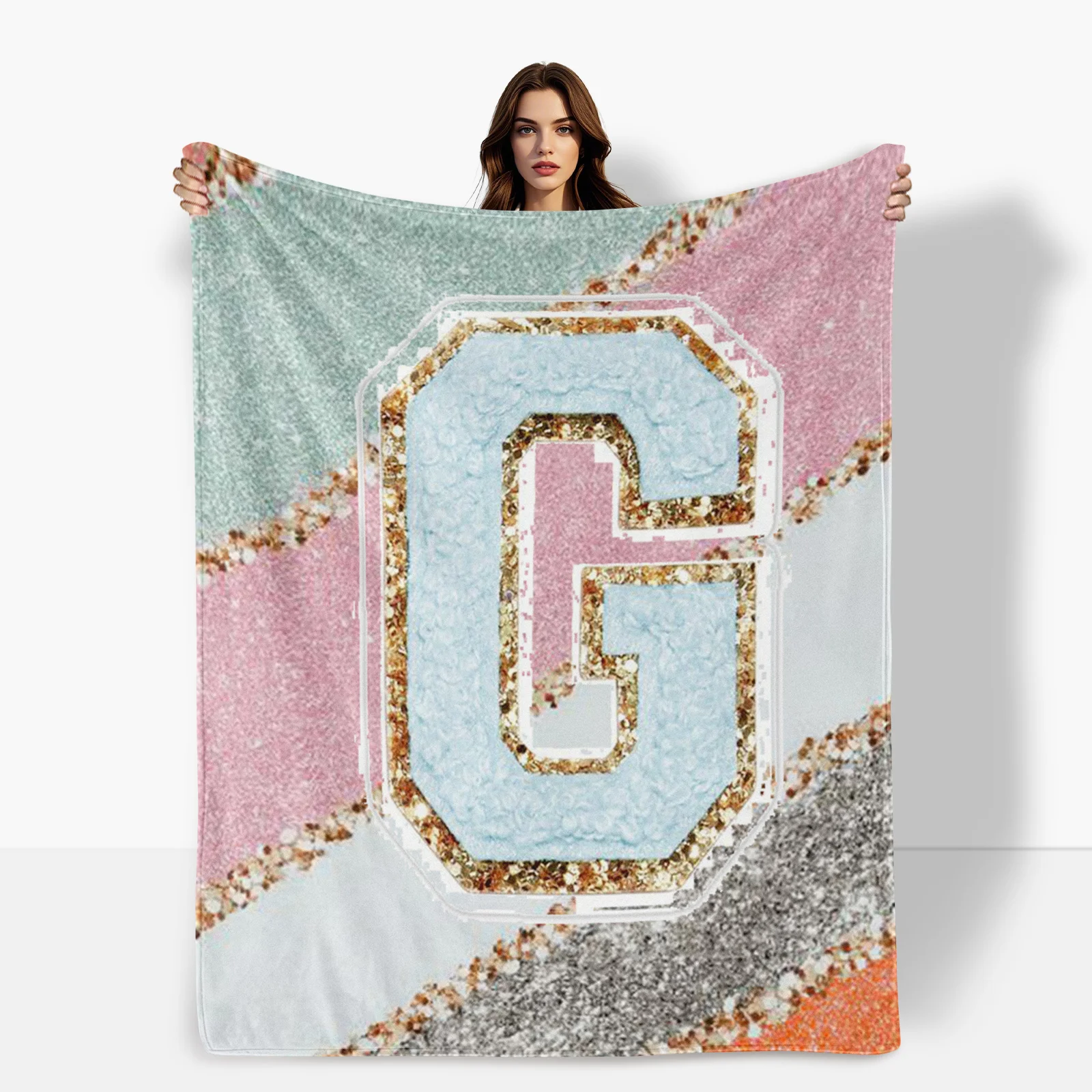 Blue And Green G Letter Embroidered Cozy Blanket For Contemporary Home Decor With Warmth And Elegant Design Style