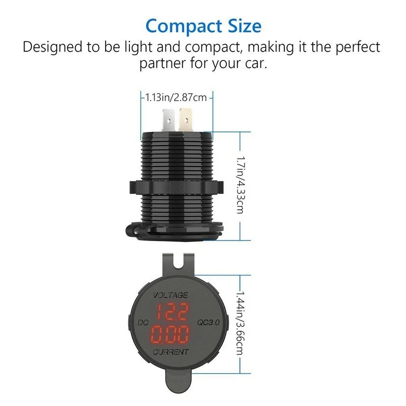 2 Set 12V / 24V Fast Charging 3.0 Car Cigarette Lighter Socket Usb Charger Led Voltmeter Ammeter - Black + Green & Black + Blue