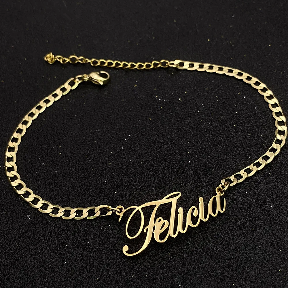 

Lateefah Cuban Chain DIY Name Anklet Personalized Stainless Steel Monogrammed Nameplate Anklet Gift Jewelry