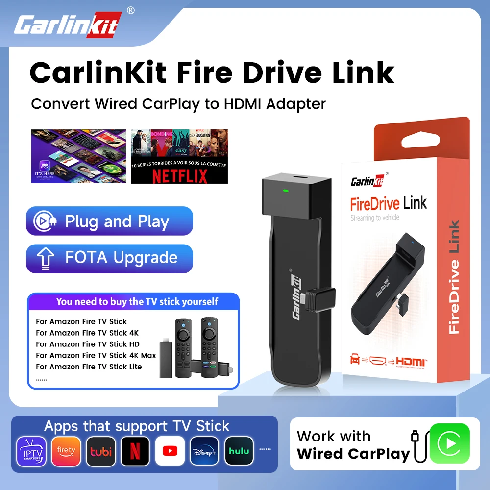 Carlinkit Supports Fire TV Stick Converter TV Streaming Box HDMI Wireless CarPlay TV Adapter  for Fire TV Stick HD 4K Max Lite