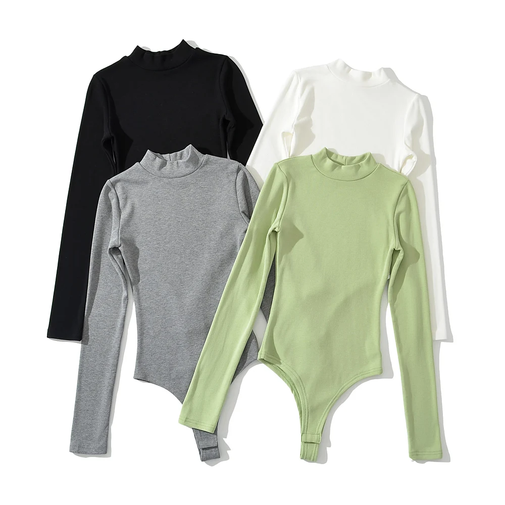 4色展開 秋冬 ラウンドネック リブ編み 長袖 ボディスーツ 裏起毛 レディース ショートジャンプスーツ スリム ロンパース ボディコン プレイスーツ