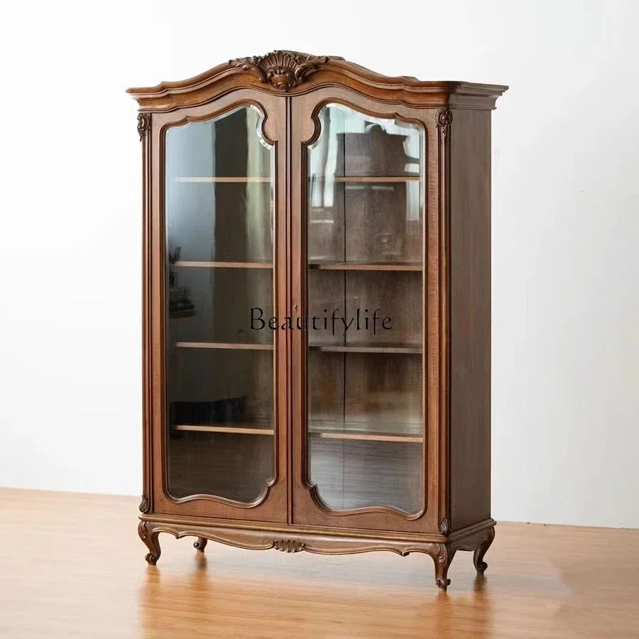

LXEuropean-style household retro solid wood carving old display cabinet French classical medieval entrance wine cabinet