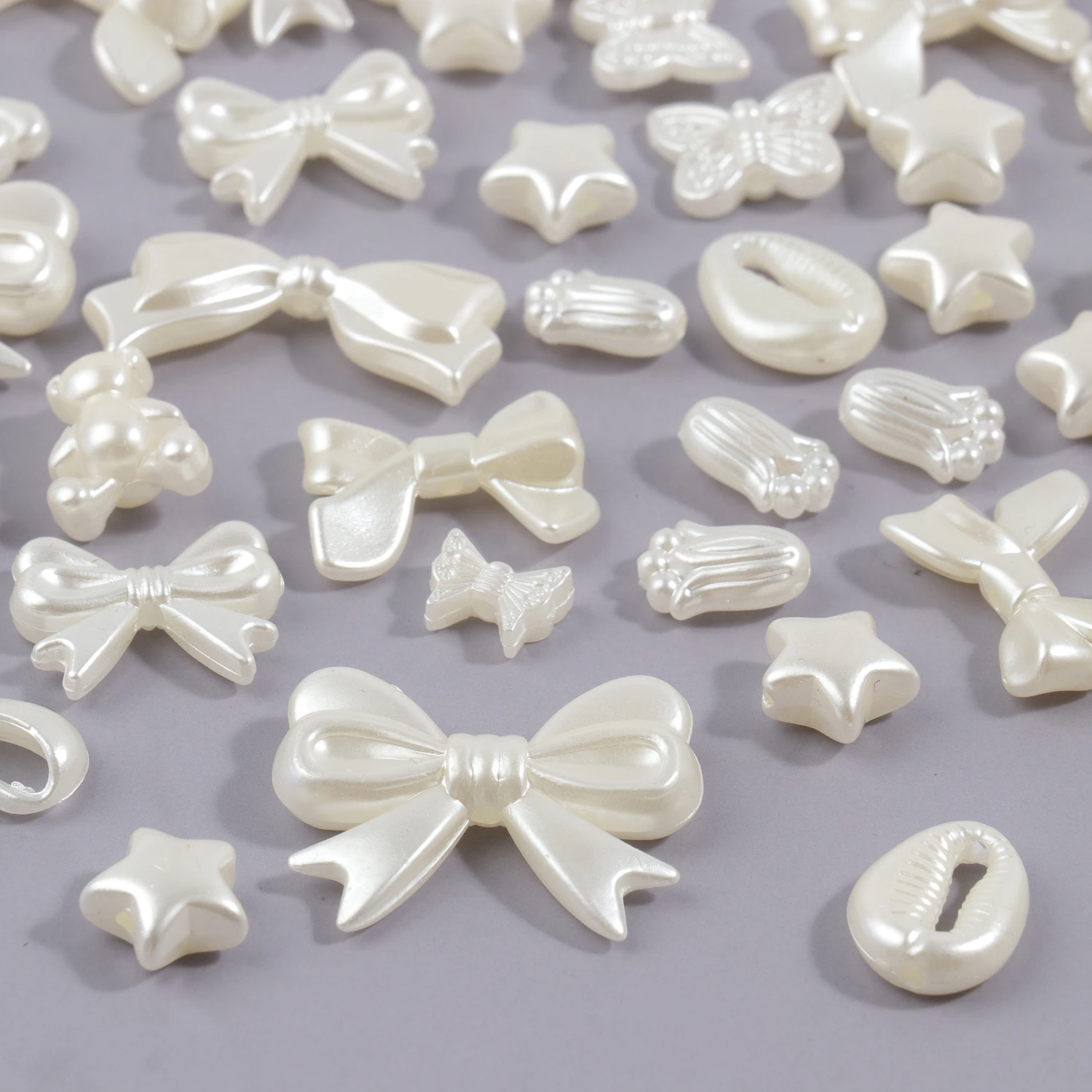 50pcs ABS Flower Spacer Beads White Imitation Pearls Star Bow Loose Beads for Jewelry DIY Making Bracelet Necklace Accessories