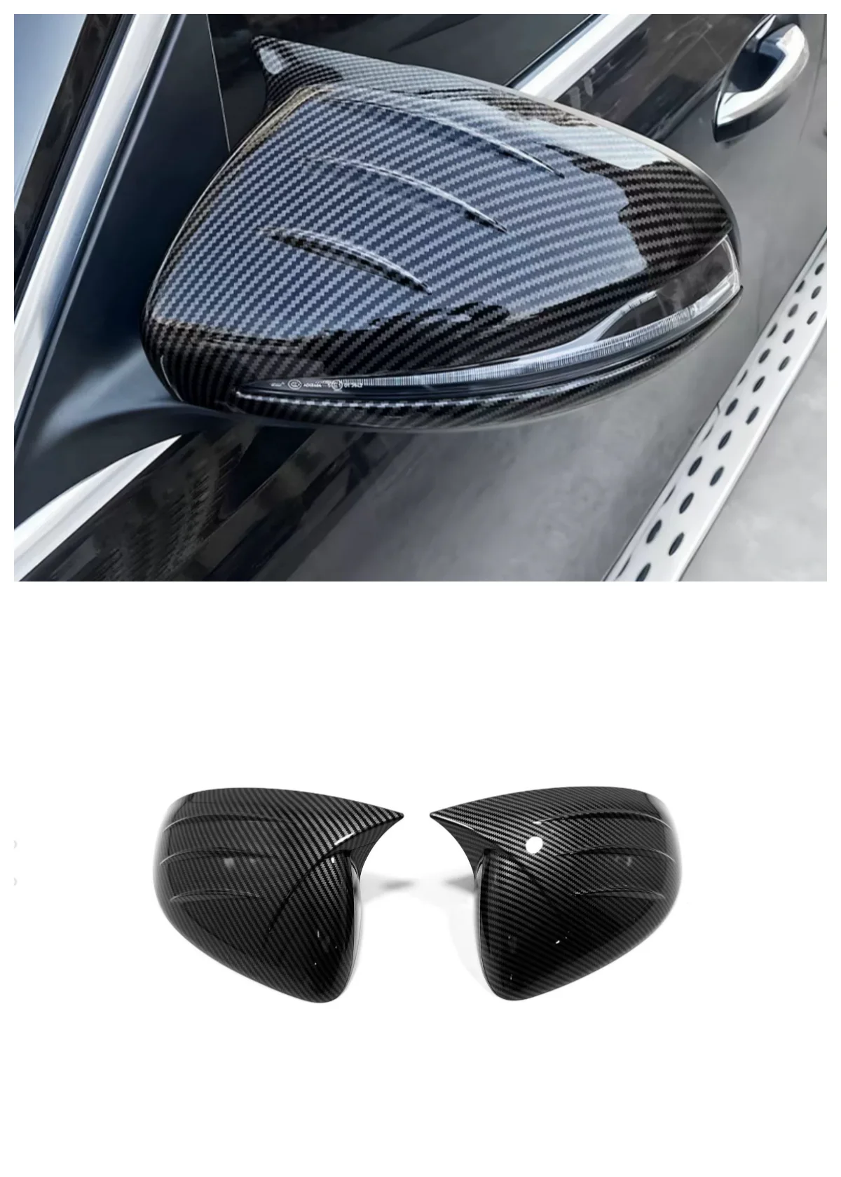 

Suitable for 2022 Mercedes Benz C-Class ox horn rearview mirror ABS decoration Auto Parts carbon fibre silvery Bright black