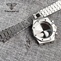 Stainless Steel Octagon Design 42mm Brushed Watch Case Bracelet Sapphire Fit VK63 VK64 Quartz Movt Chronograph Wristwatch Parts