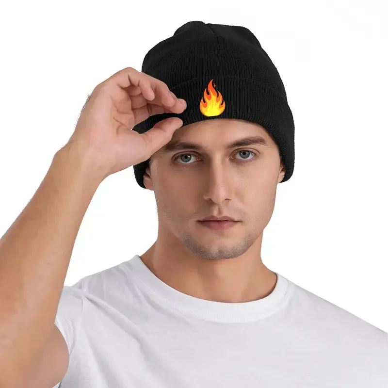 Fire Flame Design Beanie Unisex Winter Warm Knit Hat for Costume Parties Themed Events