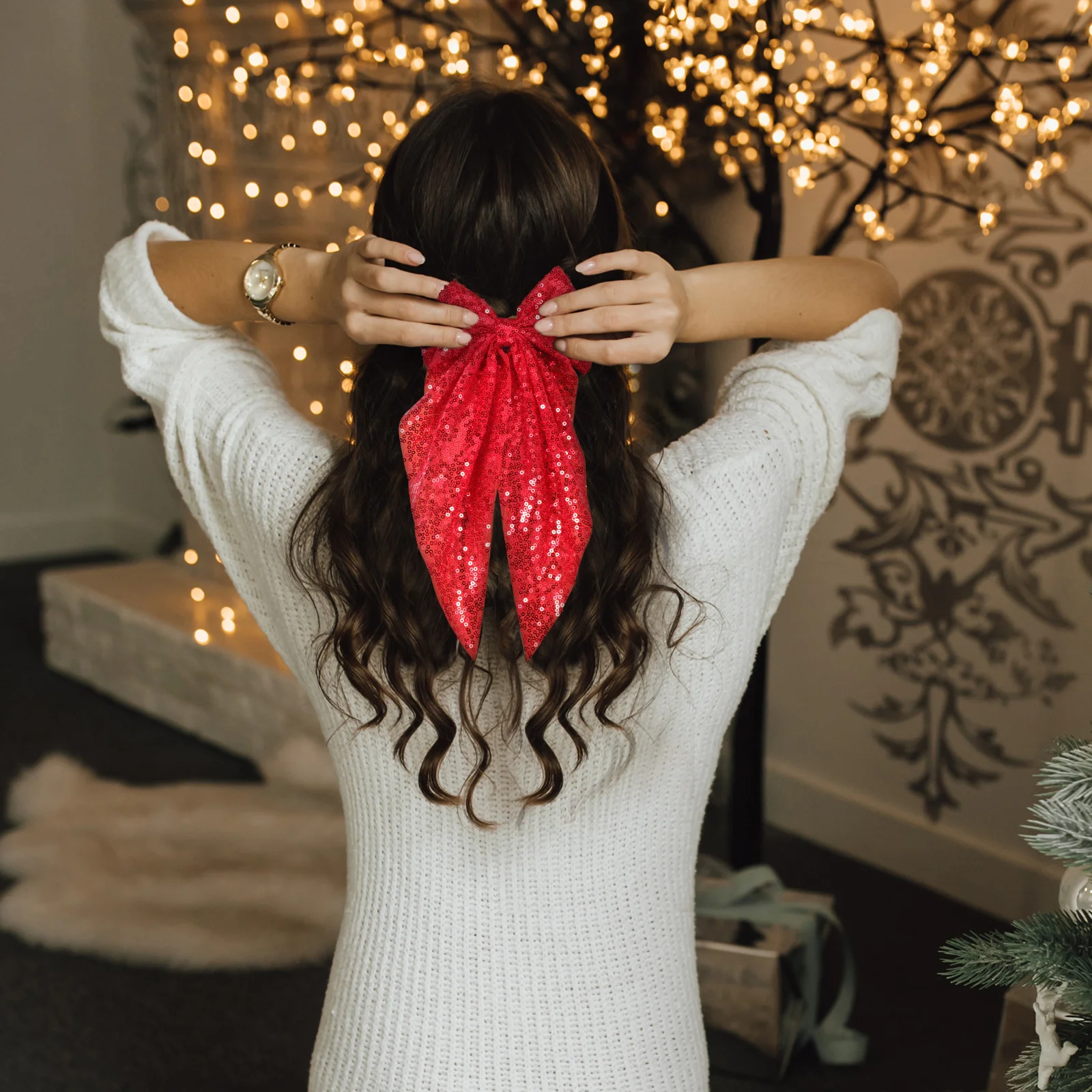 

2pcs Red Hairpin Large Sequin Bow Clips for Women Girls Glitter Accessories Valentine Day Occasions Wedding Party