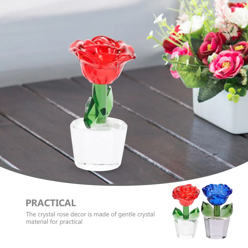 

2 Pcs Rose Figurine Crystals Decorations Flower Ornament Wedding Figurines Valentine