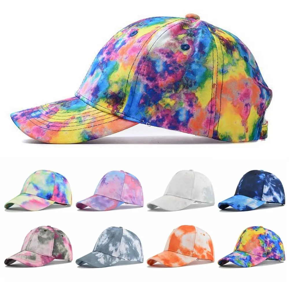 Fashion Cotton Baseball Cap Adjustable Tie Dye Print Peaked Cap Hip-hop Multicolor Sun Visor Hat Summer