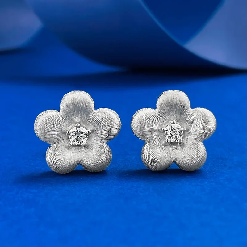 S925 Silver Plated Gold New Chinese Style China-Chic Style Gufa Wire Drawing Dot Drill Small Gold Flower Earrings