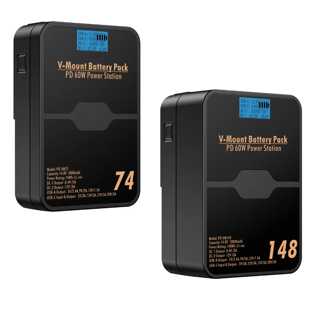 

Lithium Battery V Mount V-Lock 5000mAh 74Wh PD-VM75 Battery 10000mAh 148Wh PD-VM150 +65W Cable for Sony Blackmagic Photography