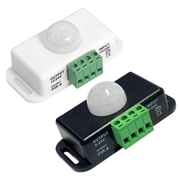 Black LED Human Body Sensor Switch 6A 12/24V with Adjustable Delay Time PIR 5050 Light Strip Module for Home Automation
