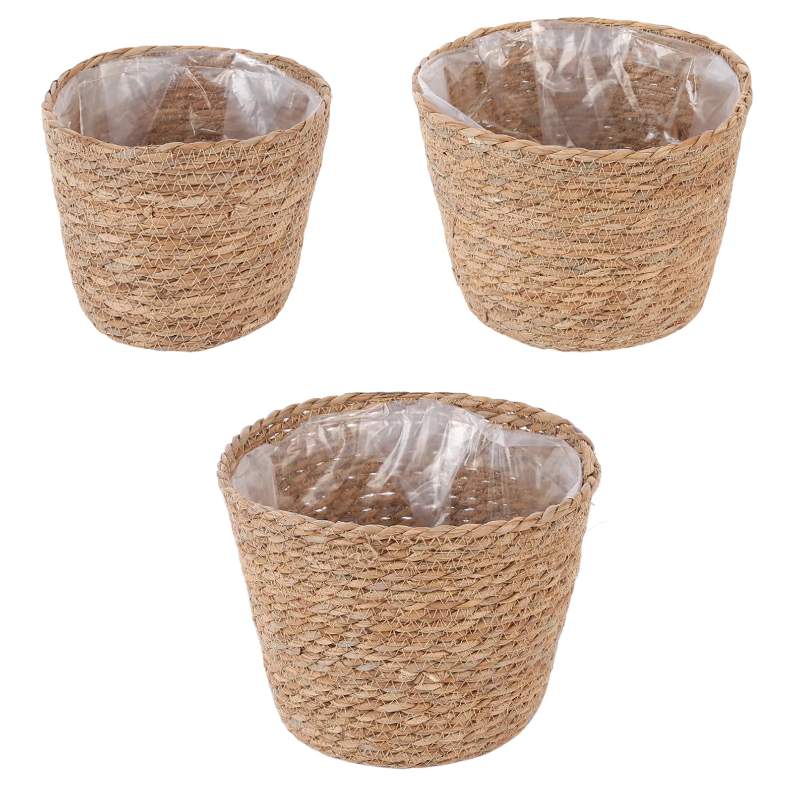 3piece Seagrass Plant Basket Indoor Flower Pot Set Plastic Liner 3 Pack Large Indoor Plant Pot