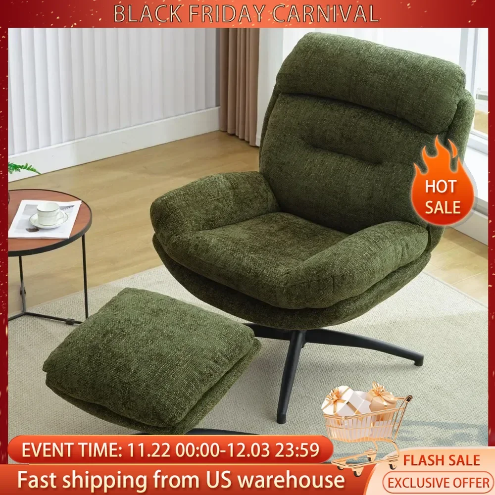 Comfy Reading Chair with High Back,Tilting for Bedroom,TV Lounge Chair with 360 Degree Swiveling Modern Armchair with Footrest