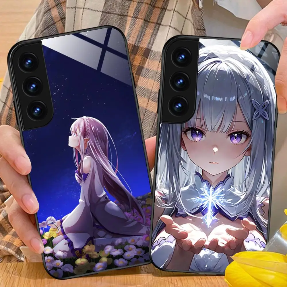 ReZero Emilia Waifu Mobile Phone Case for Samsung Galaxy S25 S24 S23 S22 S21 S20 Note20 Plus FE Ultra Glass Cover Luxury Cover
