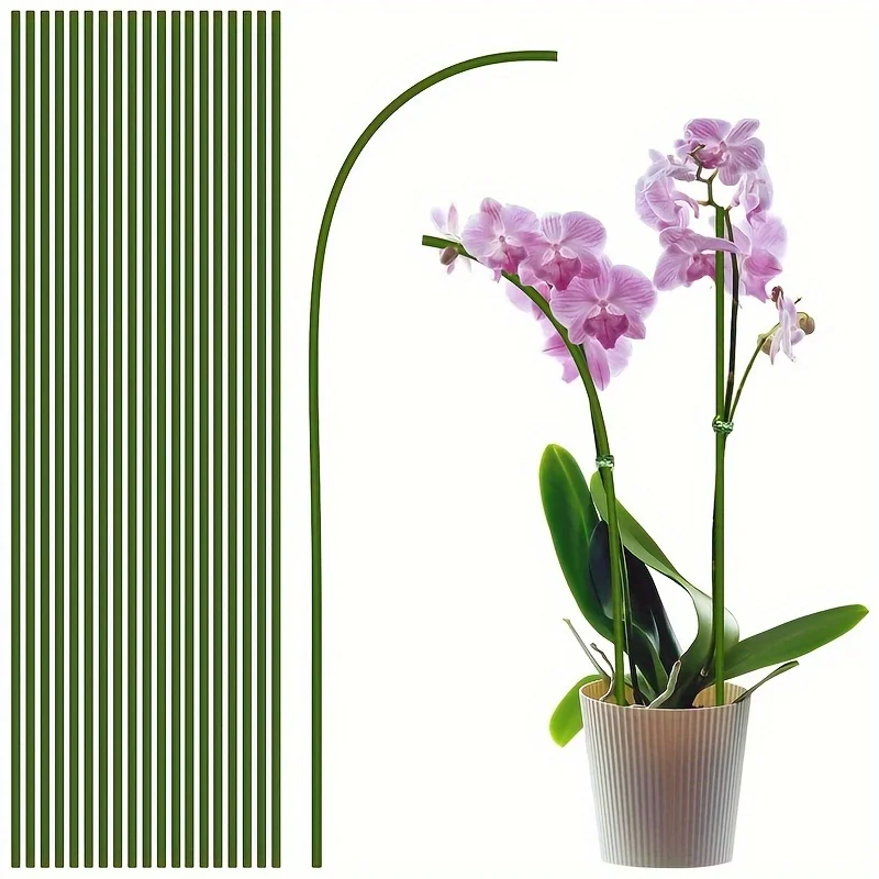 20pcs Green Flexible Plant Support Sticks For Orchids Peonies Roses Potted Flowers Heavy-Duty Plastic Metal Fiber Plant Stands