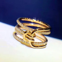 Huitan Creative Knot Design Women Finger Rings Gold Color Temperament Female Accessory with Dazzling CZ Party Statement Jewelry