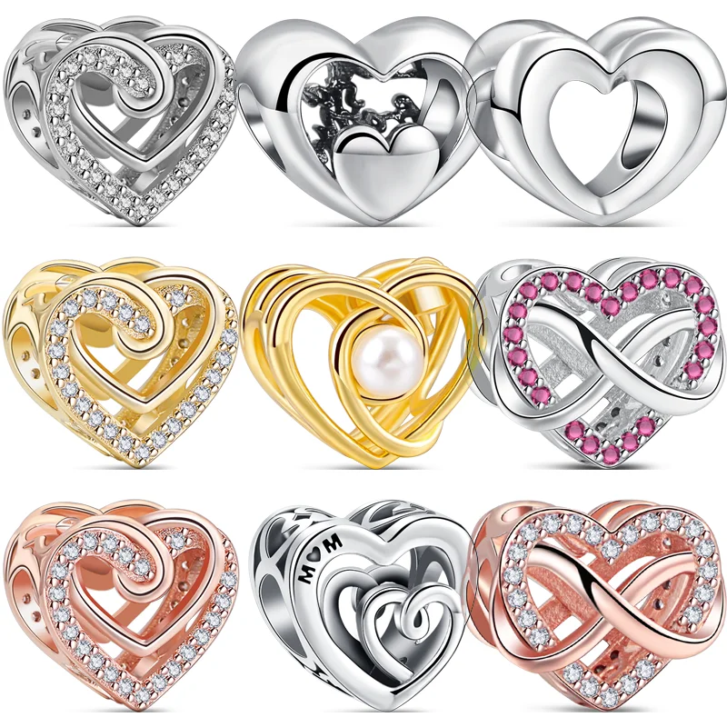 

New 925 Sterling Silver Infinite Eternal Heart Hollow Mom Love Beads Fit Original Pandora Charm Bracelet DIY Jewelry Accessories