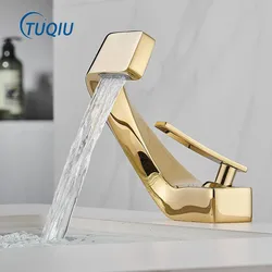 Tuqiu Gold Bathroom Faucet Brass Rose Gold Bathroom Basin Faucet Cold Hot Water Mixer Sink Tap Deck Mounted Black Gray Tap