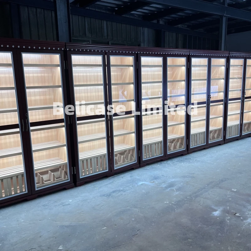 customized.New Product Swing Glass Door Cigar Display Cabinet with Tray Led Light Large Commercial Cigar Wooden Humidor