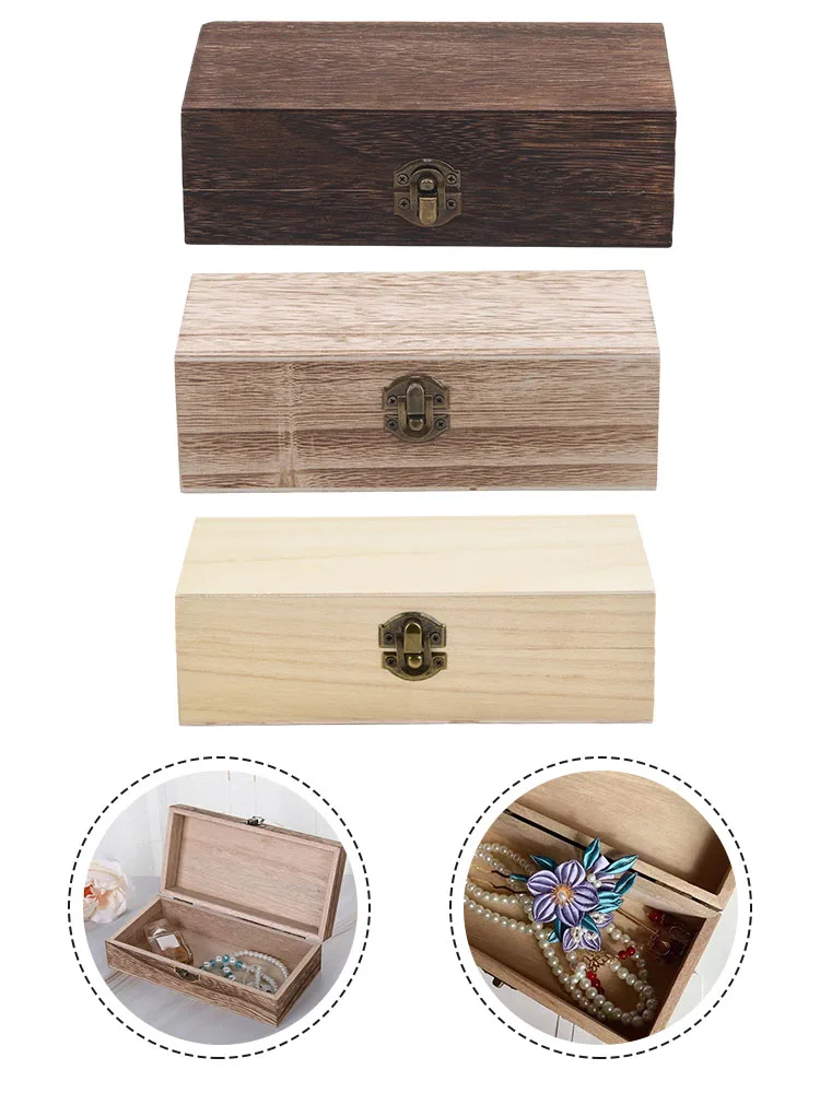 Rectangular Wooden Storage Box Retro Buckle Wooden Box Clamshell Wooden Gift Box For Jewelry Necklace Bracelet Rings Packing Box