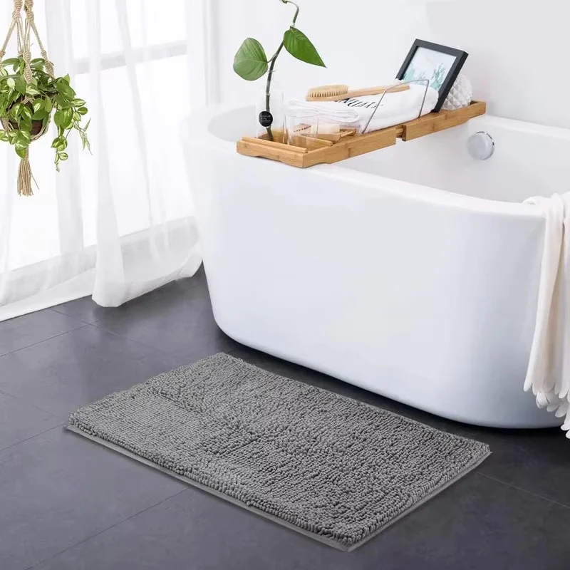 Dense Chenille Bath Mat Super Water Absorbent Durable Non Slip Rubber Back Rug Machine Washable Quick Dry Foot Mat for Bathroom