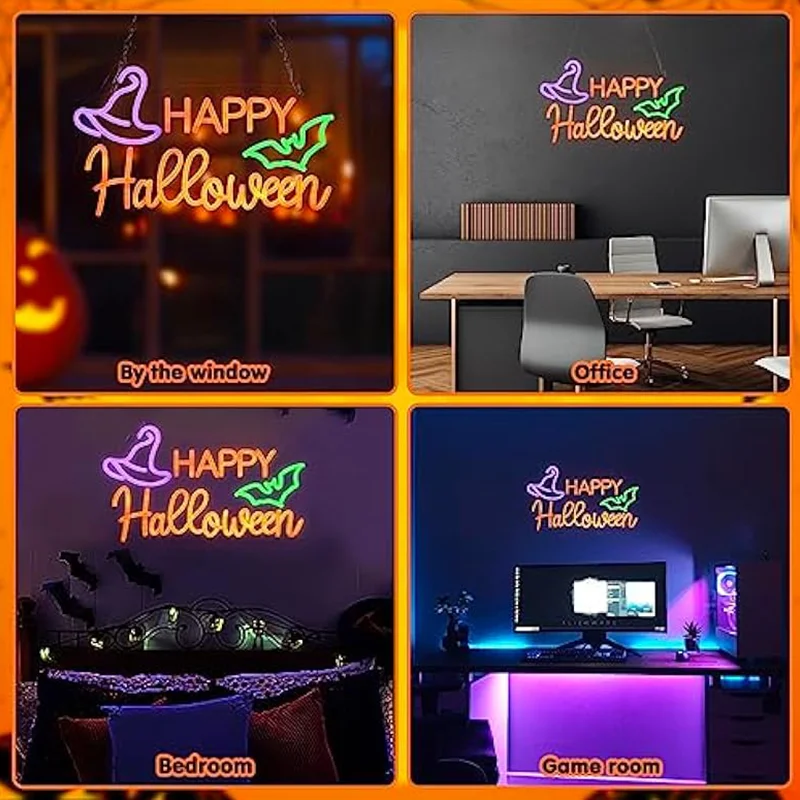해피 할로윈 네온사인 할로윈 LED 조명 벽 장식 침실 거실 바 사무실 장식용 휴일 파티 선물