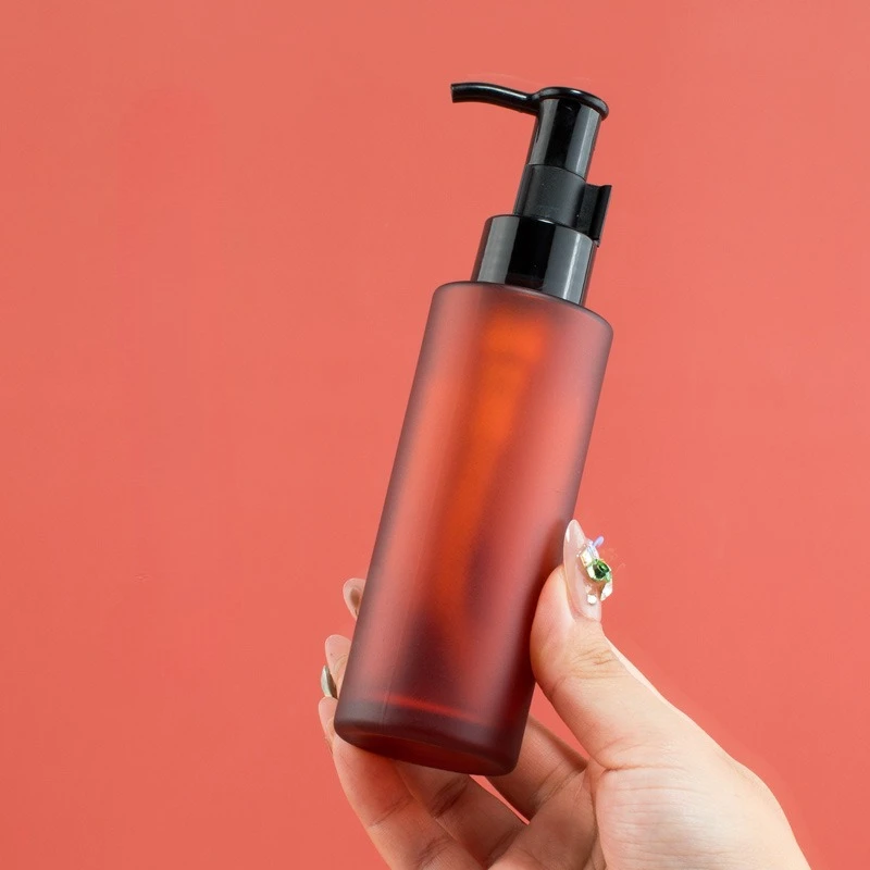 100ml Glasflasche mit Pumpspender für Creme und Shampoo, Tragbare Nachfüllbare Lotionflasche, Behälter für Ätherische Öle, Reiseutensilien, Leere Kosmetikflasche