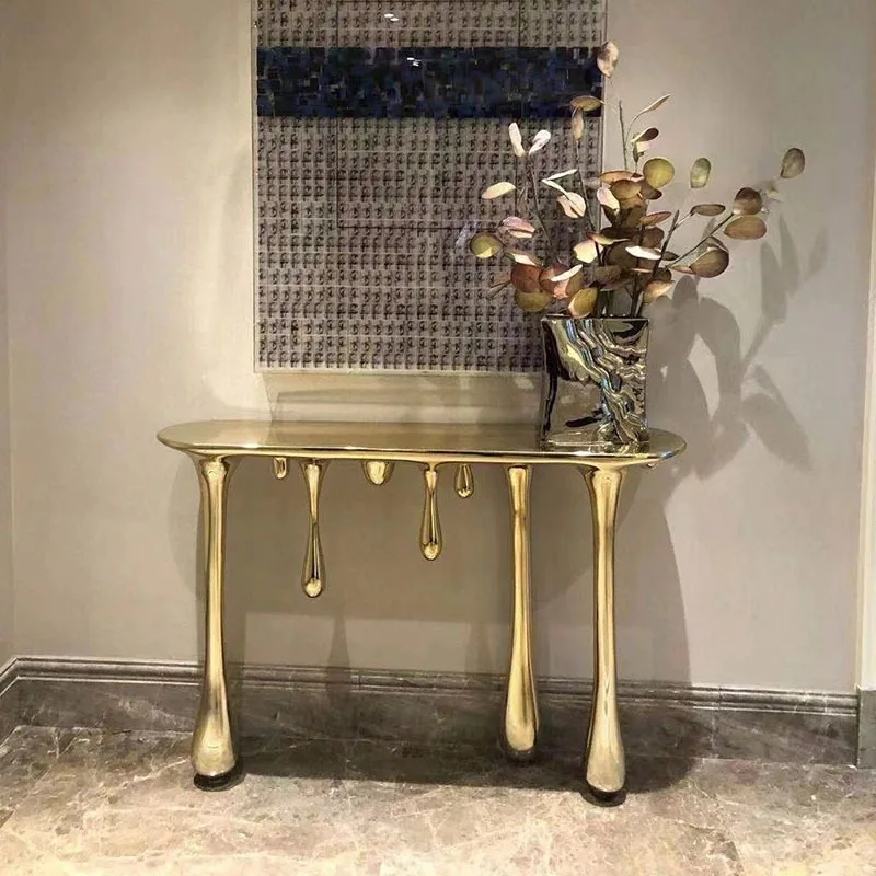 Entrance table light luxury pure copper artistic sense, special-shaped entrance table designer