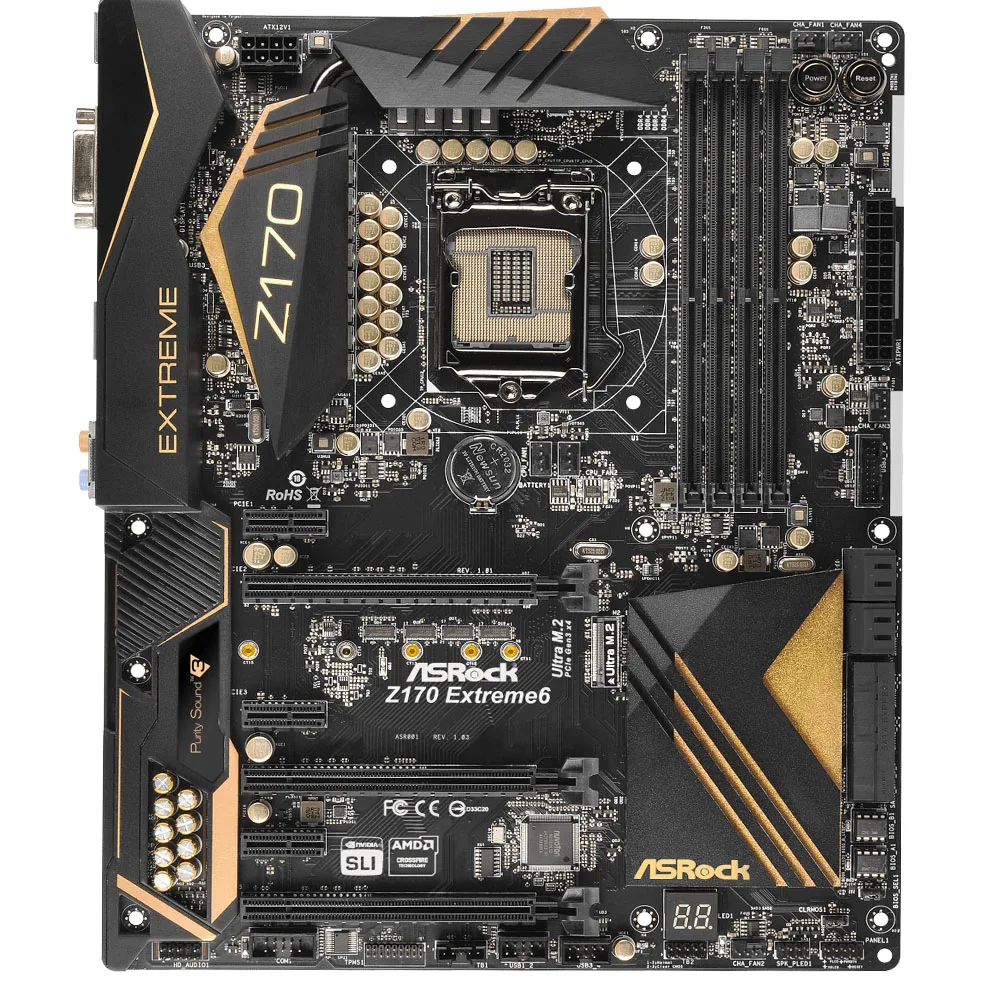 Used GA 1151 ASRock Z170 Extreme6 Motherboard Intel Z170 4xDDR4 64GB ATA3 USB3.0 M.2 HDM For Core i5-6500 i3-7100