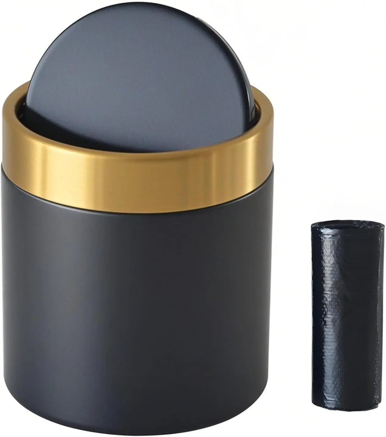 

Mini Trash Can with Lid, 1.5L Small Metal Desk Garbage Bin for Countertop, Coffee Bar, Vanity - Black