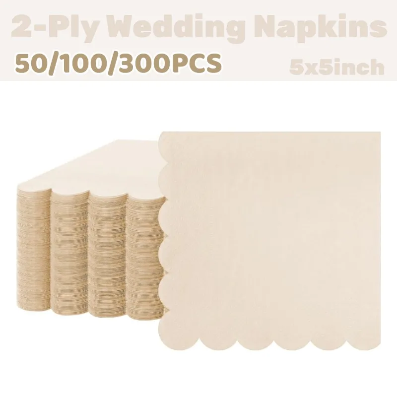 

2 Ply Paper Napkins Disposable Party Napkin Beverage Napkins Scalloped Cocktail Napkins for Wedding Dinner Birthday 5x5Inch