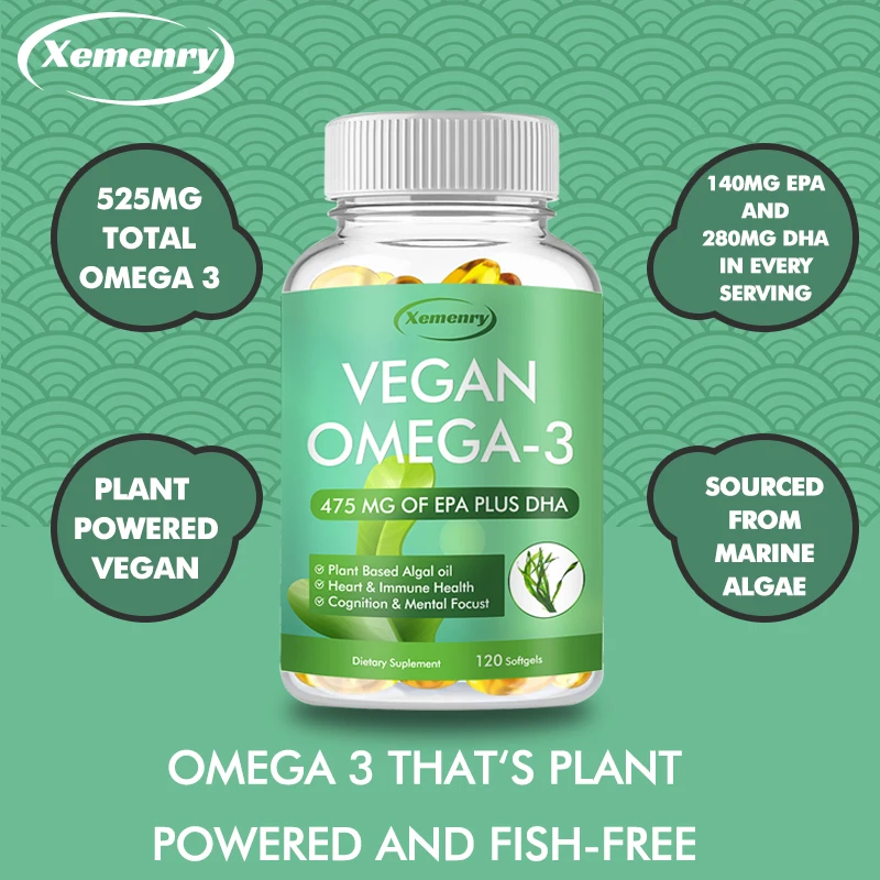 

Vegan OMEGA-3 Capsules - Promotes Nutrient Absorption, Provides Energy, Supports Heart, Brain and Eye Health, Boosts Immunity
