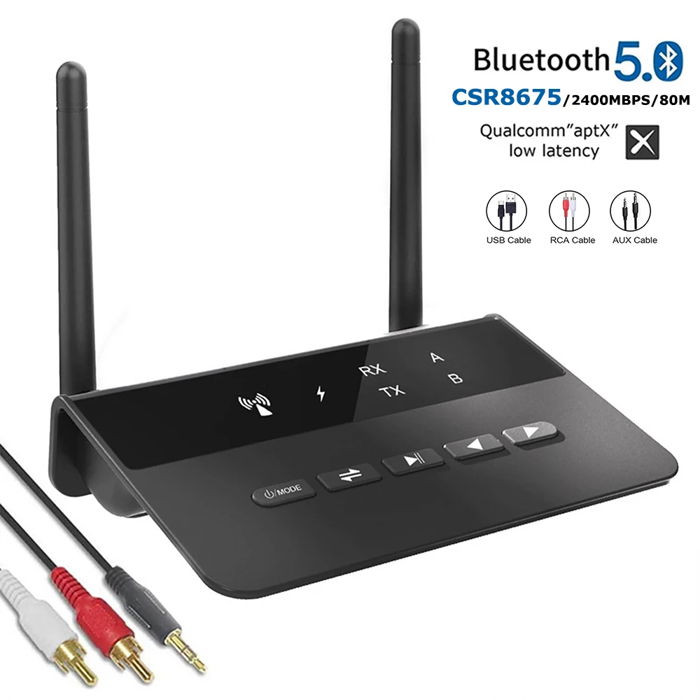 

V2.0 CSR8675 Bluetooth 5.0 80M lossless Aptx Low Latency RCA Aux Stereo Audio Transmitter Receiver Wireless TV Music Adapter