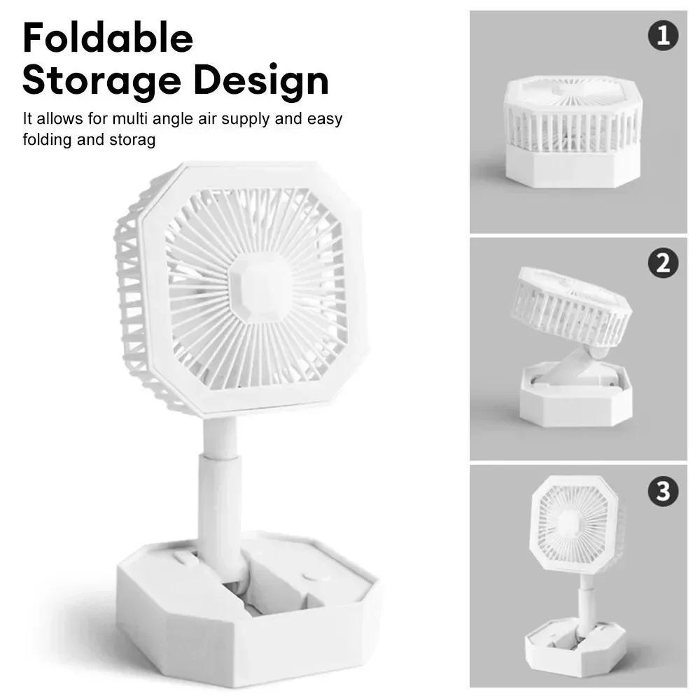 Portable Fan Mini Folding Telescopic USB Rechargeable With Fill Light Touch Fan Home Office Desktop Silent Square Cooler Cooling