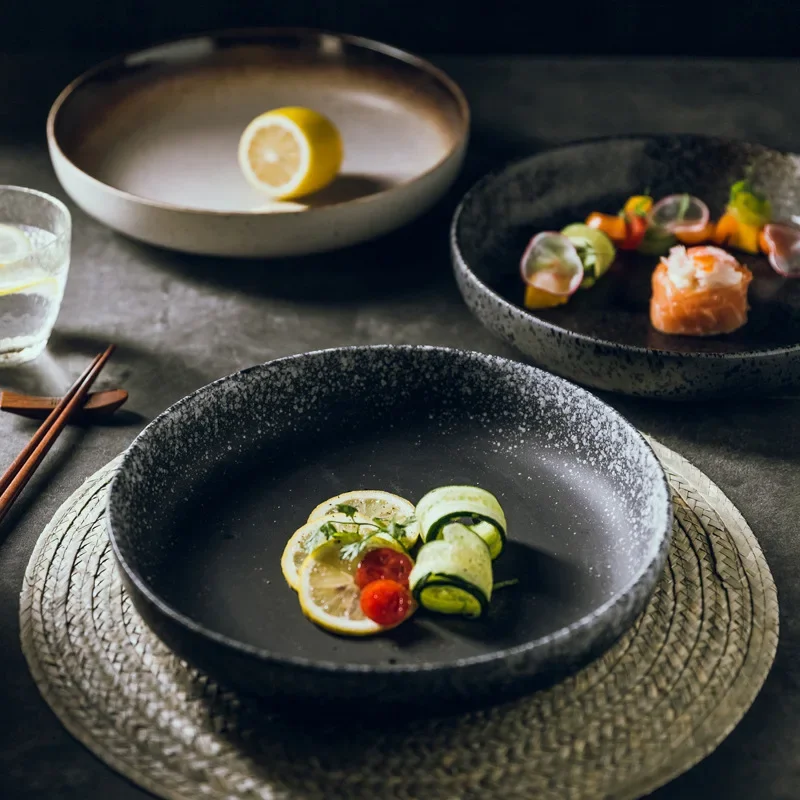 LingAo  Japanese ceramic tableware deep dish fish dish rice dish restaurant suitable for soup plate