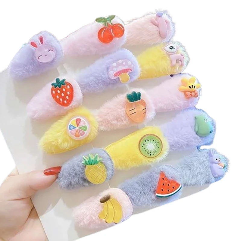 Cute Plush Hairpins for Teenage Girls Sandwich Mink Wool Children's Hairpin Water Drop Clips Stylish Hair Accessories