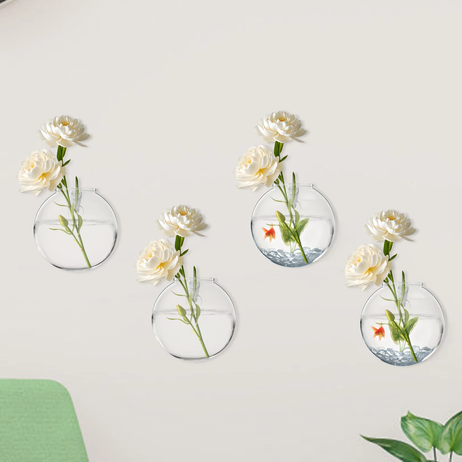2/4Pcs Glass Wall Vase with Nail Hook Clear Wall Hanging Planter Propagation Vase for Flower Hydroponics Plant Home Office Decor