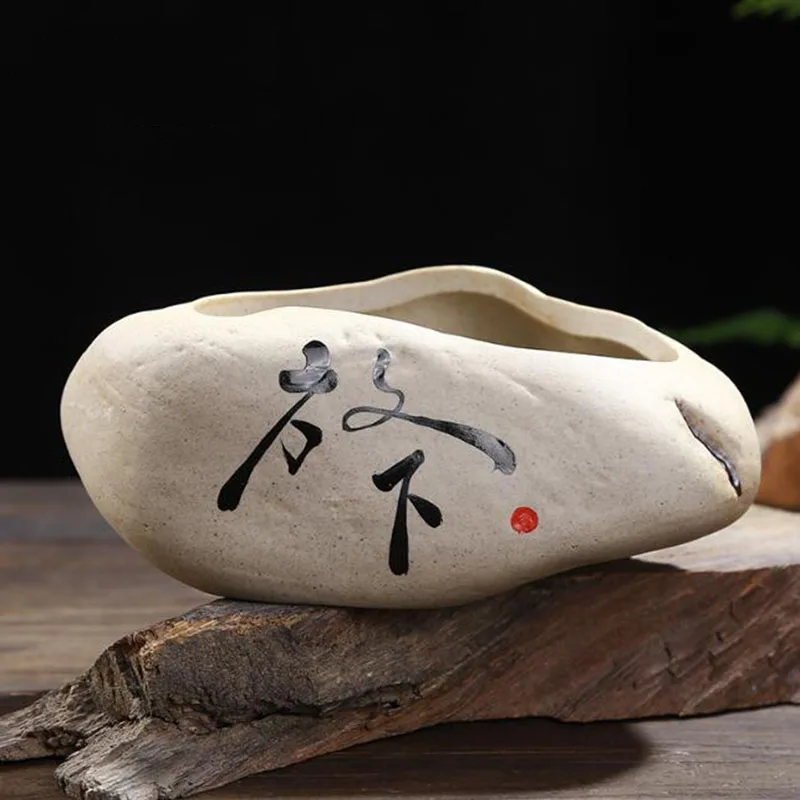 Chinese Style Retro Coarse Pottery Breathable Vase Green Plant Pot Flowerpot Desktop Ornaments Home Garden Decor