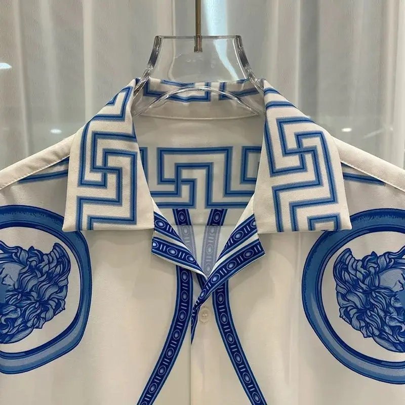 

Faion Printed Long irt for Men Spring Summer New Sle Wide Fit f High Collar Youth Trend Office Wear Brand Name