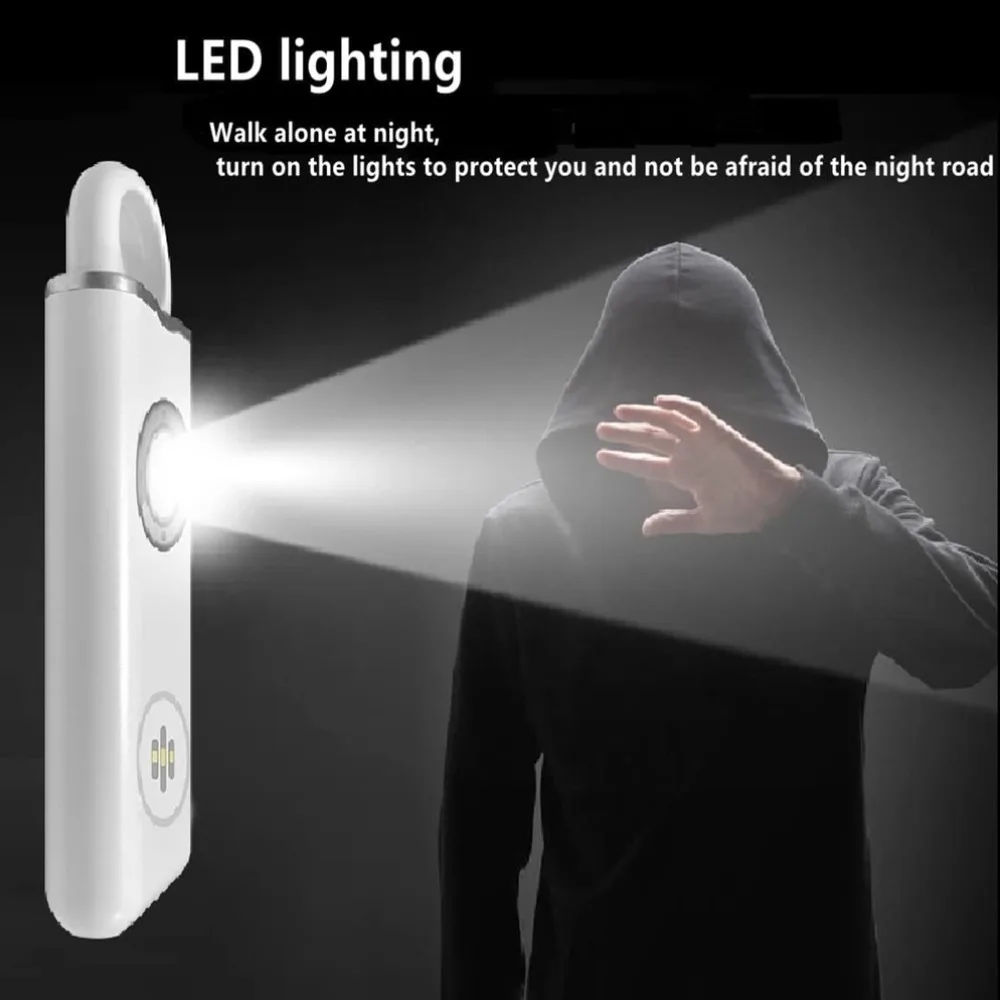 130 High DB Safe Sound Persoonlijk alarm Laag batterij bijna leeg met ophanghaak Draagbaar alarm Sleutelhanger LED-stroboscooplicht Draagbaar