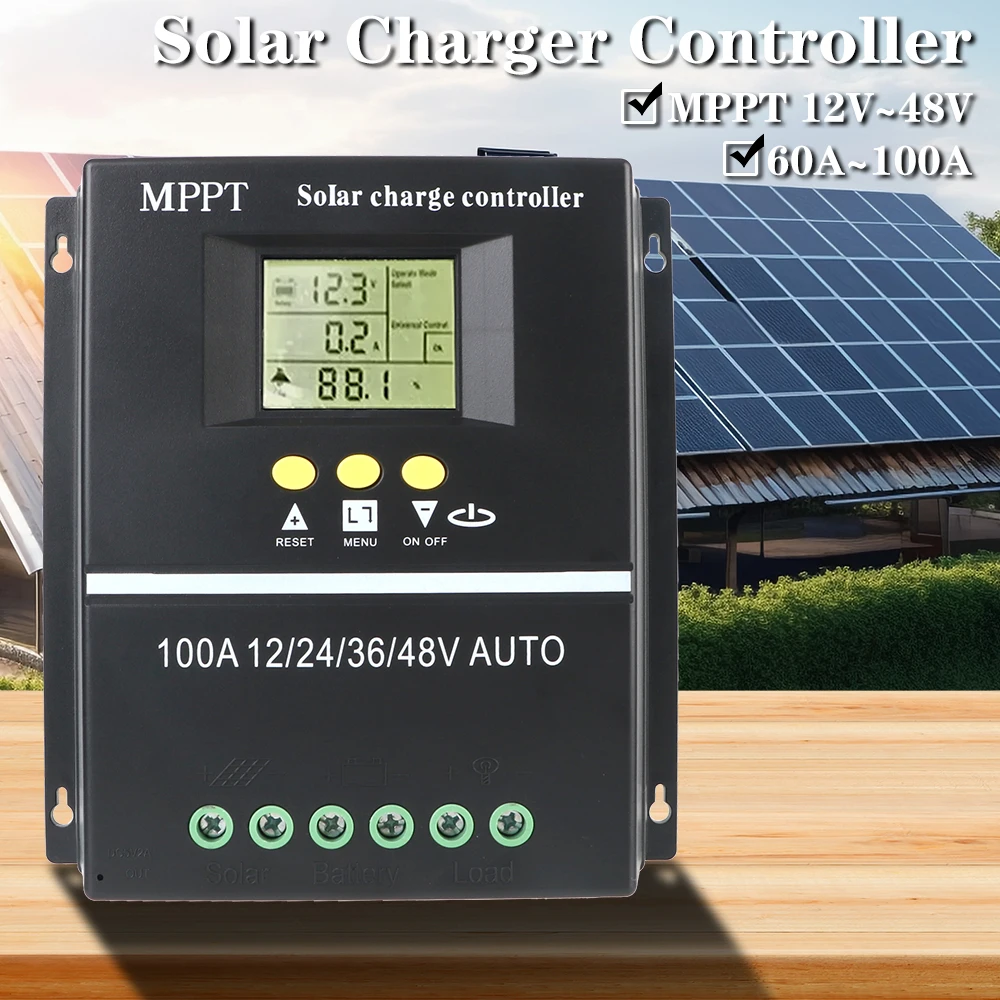 Dual USB LCD Display Solar Charge Controller Tools 100A/80A/60A Lead Acid Lithium Batteries Quick Charger MPPT 36V/48V/24V/12V