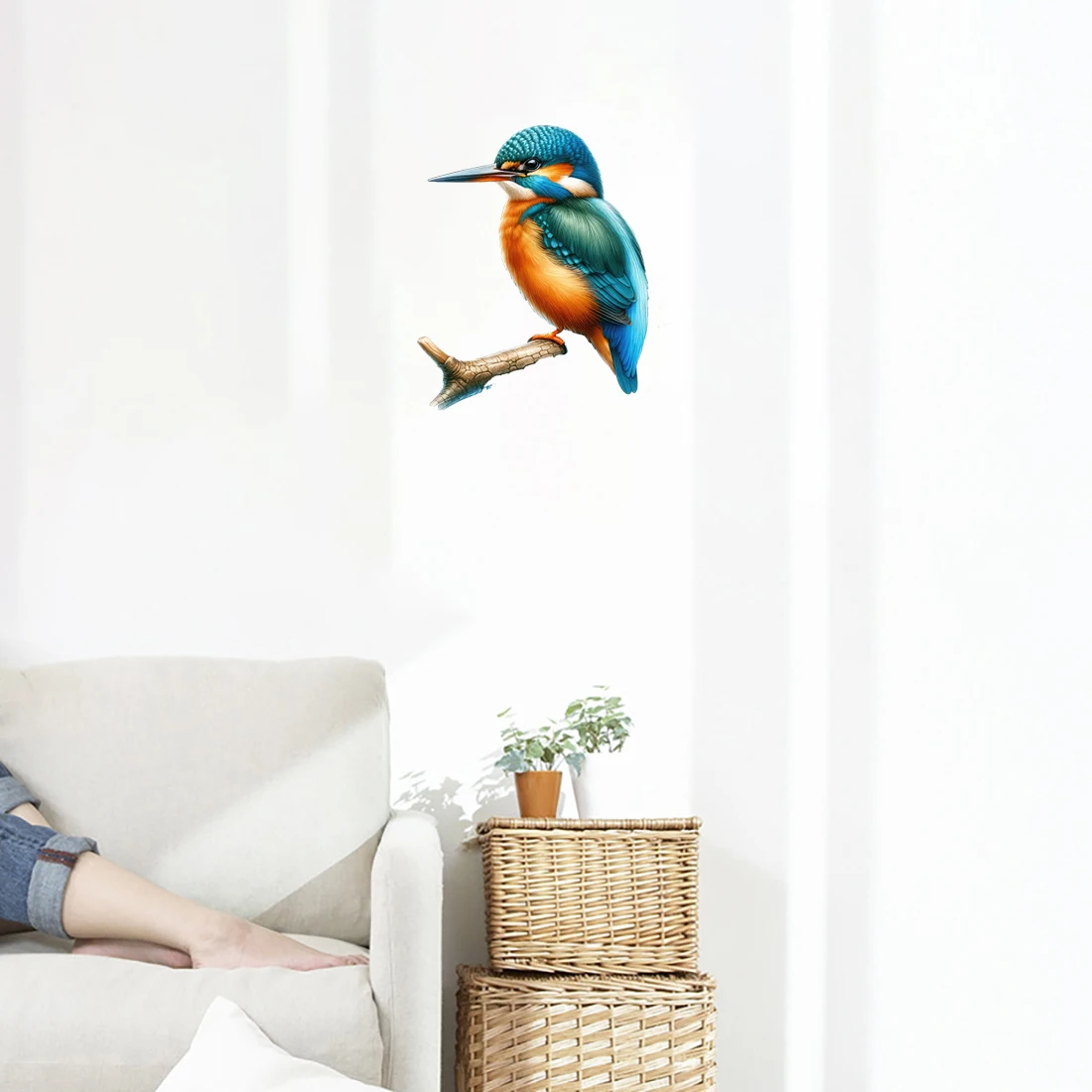 Three Ratels QN16 Beautiful Alcedo Bird Decal PVC Self Adhesive Wall Sticker Room Decoration