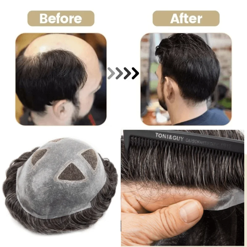 

Toupee Men Lace PU Men's capillary prothesis Breathable 100% Natural Human Hair System with Skin Around Durable Wigs For Man